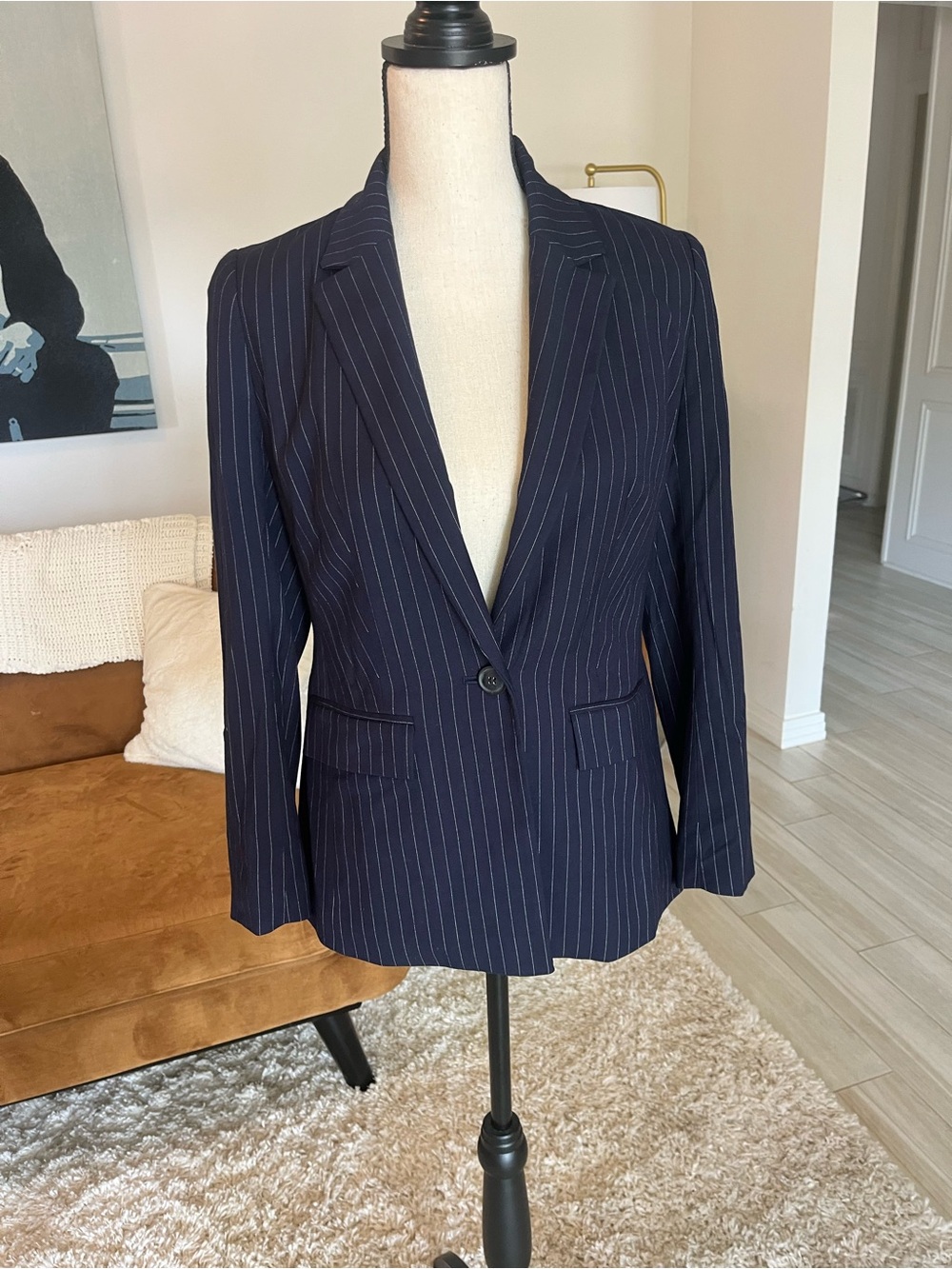 Halogen Navy Pinstripe Blazer - Women's Tailored Jacket